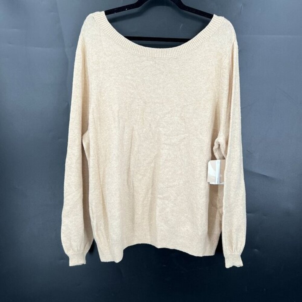 NEW 14th & union wear 2 ways oatmeal sweater boatneck v-neck cozy knit beige 1x‎